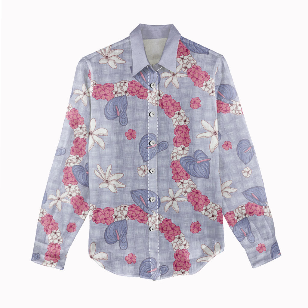 Hawaii Anthurium Tiare Pikake Lei Women Casual Shirt Poni Lauhala Art Pattern LT01 - Polynesian Pride