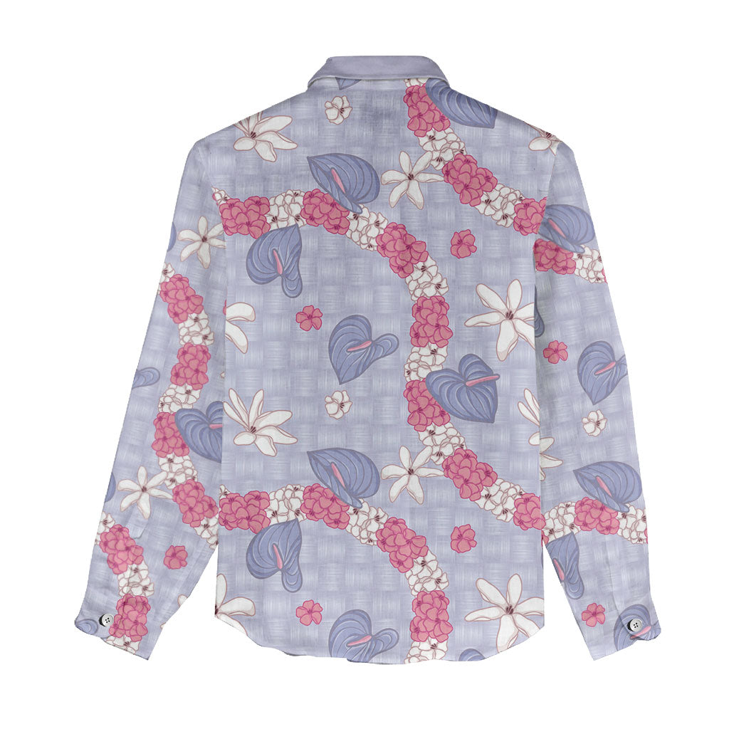 Hawaii Anthurium Tiare Pikake Lei Women Casual Shirt Poni Lauhala Art Pattern LT01 - Polynesian Pride