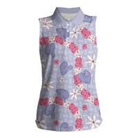Hawaii Anthurium Tiare Pikake Lei Women Sleeveless Polo Shirt Poni Lauhala Art Pattern LT01 Female Purple - Polynesian Pride