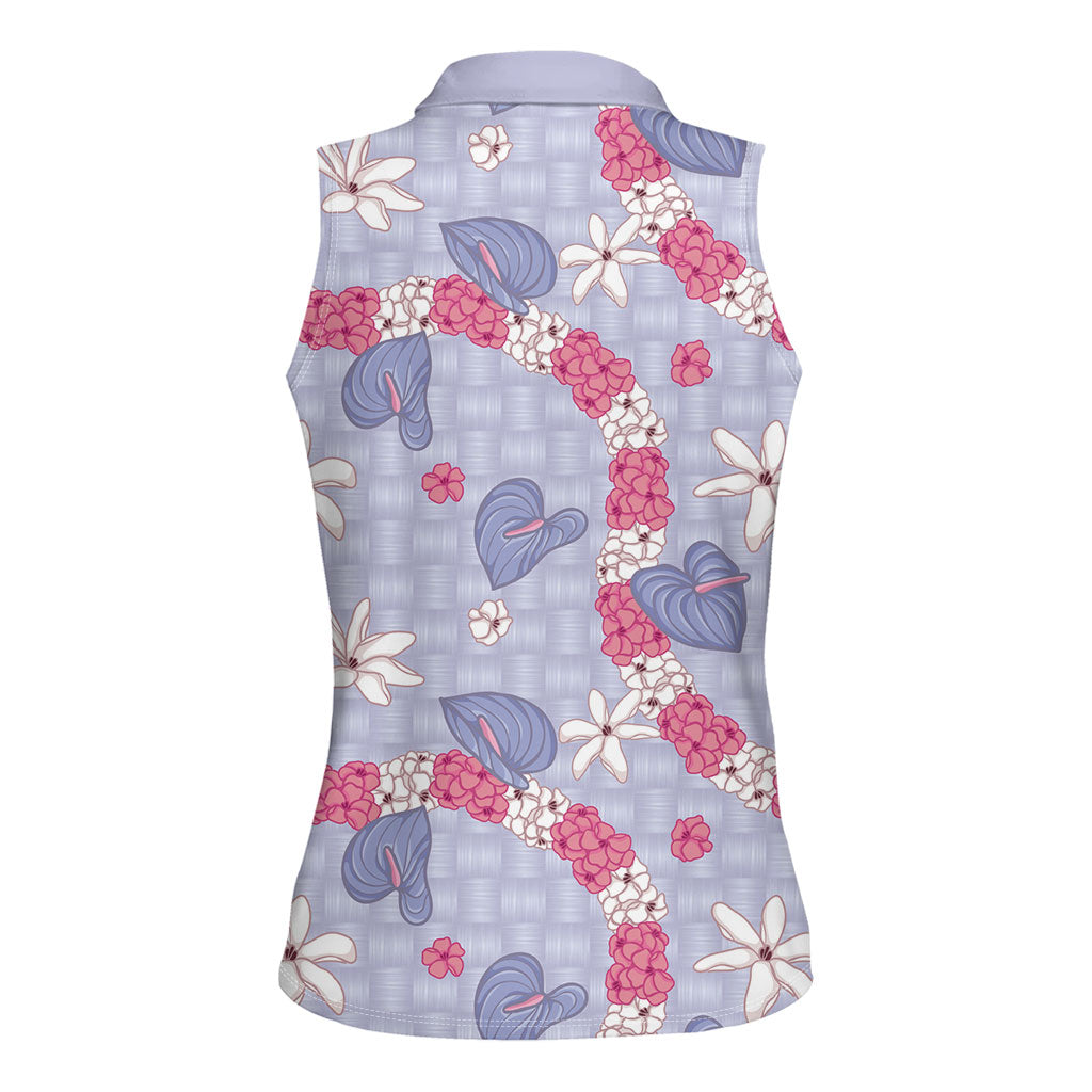Hawaii Anthurium Tiare Pikake Lei Women Sleeveless Polo Shirt Poni Lauhala Art Pattern LT01 - Polynesian Pride