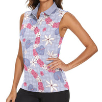 Hawaii Anthurium Tiare Pikake Lei Women Sleeveless Polo Shirt Poni Lauhala Art Pattern LT01 - Polynesian Pride