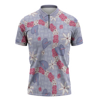 Hawaii Anthurium Tiare Pikake Lei Zipper Polo Shirt Poni Lauhala Art Pattern