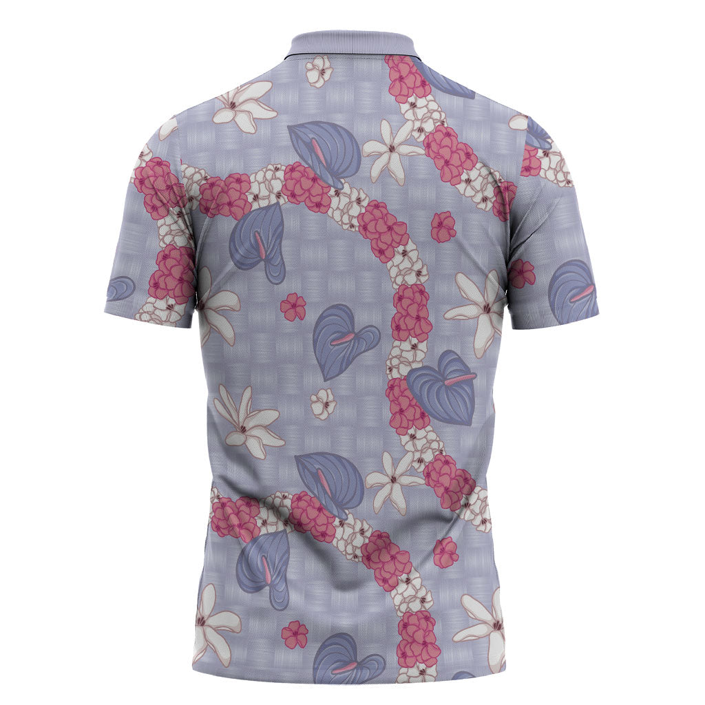 Hawaii Anthurium Tiare Pikake Lei Zipper Polo Shirt Poni Lauhala Art Pattern