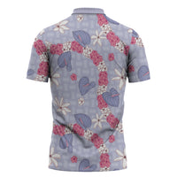 Hawaii Anthurium Tiare Pikake Lei Zipper Polo Shirt Poni Lauhala Art Pattern