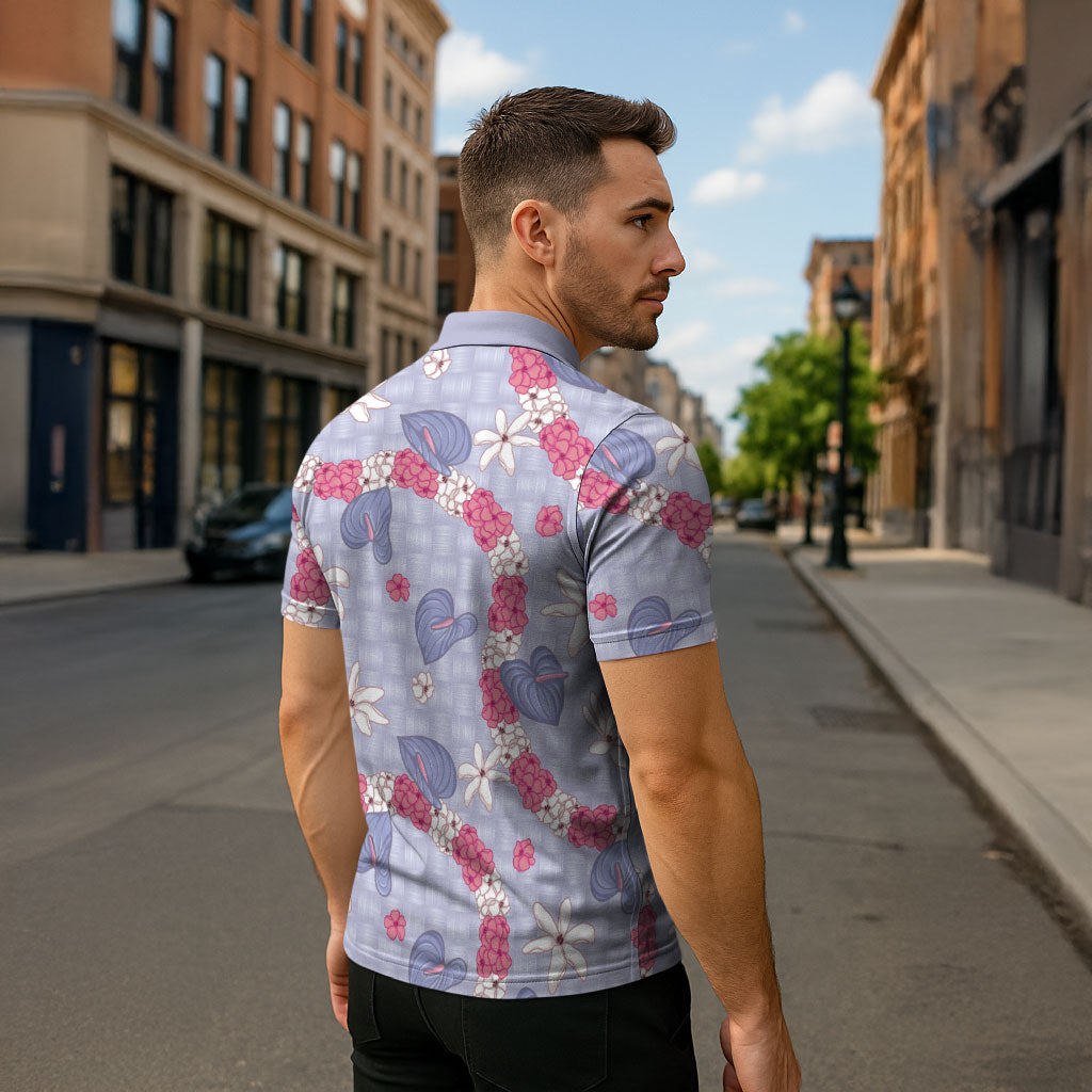 Hawaii Anthurium Tiare Pikake Lei Zipper Polo Shirt Poni Lauhala Art Pattern