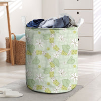 Hawaii Anthurium Tiare Pikake Lei Laundry Basket Sage Green Lauhala Art Pattern LT01 Green - Polynesian Pride