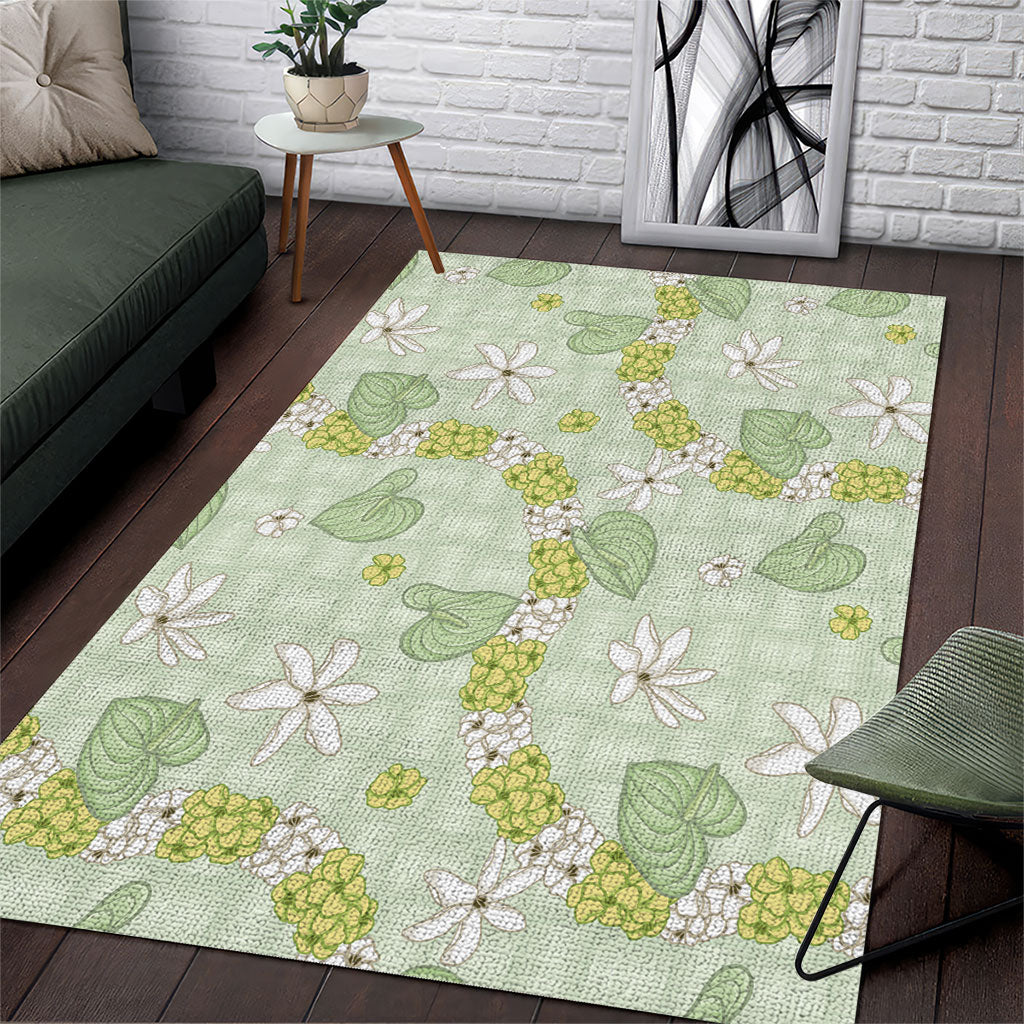 Hawaii Anthurium Tiare Pikake Lei Area Rug Sage Green Lauhala Art Pattern LT01 Green - Polynesian Pride