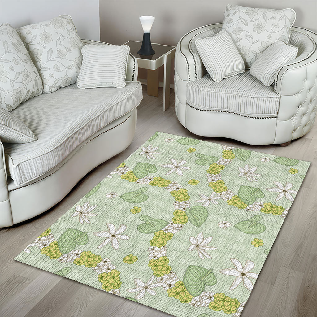 Hawaii Anthurium Tiare Pikake Lei Area Rug Sage Green Lauhala Art Pattern LT01 - Polynesian Pride