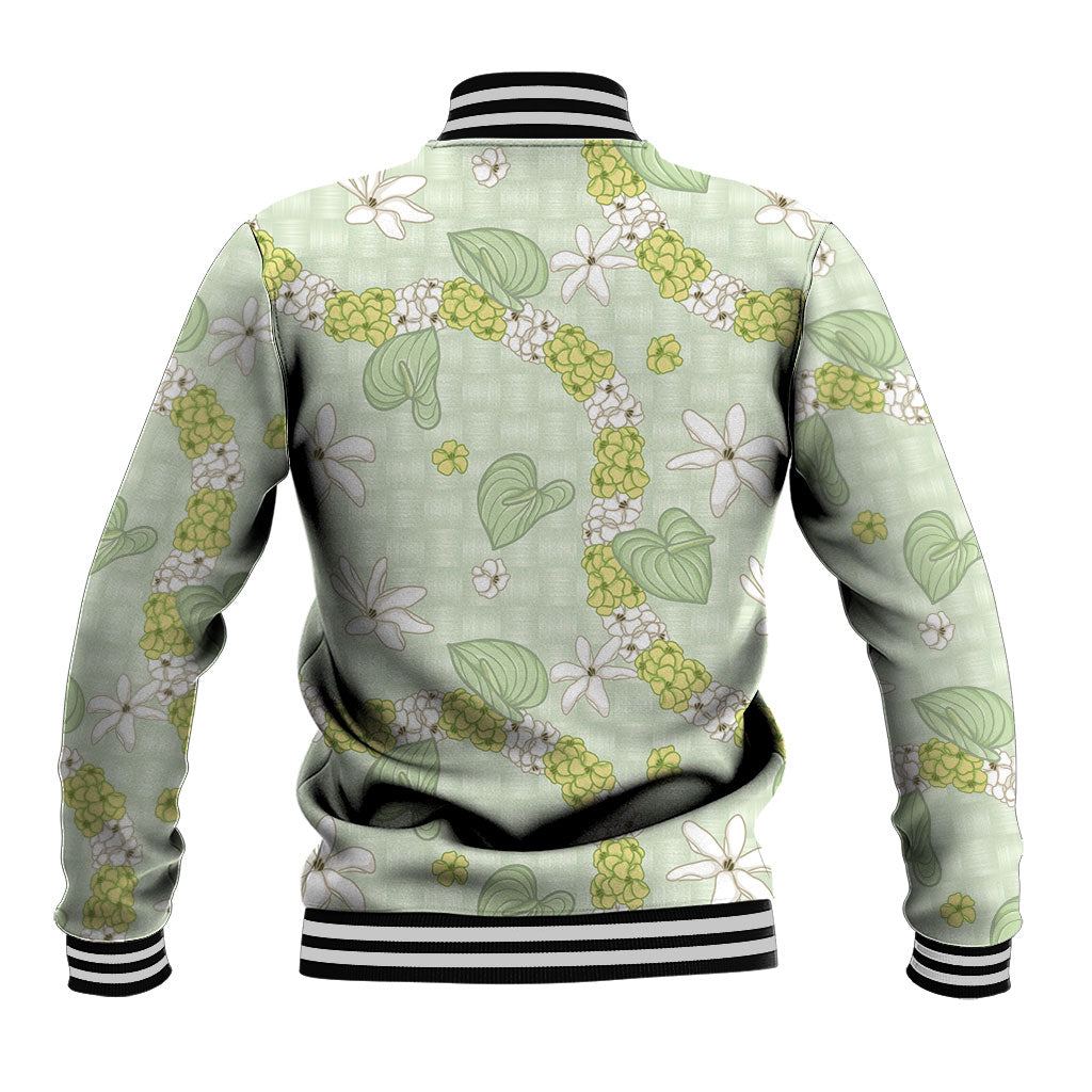 Hawaii Anthurium Tiare Pikake Lei Baseball Jacket Sage Green Lauhala Art Pattern LT01 - Polynesian Pride