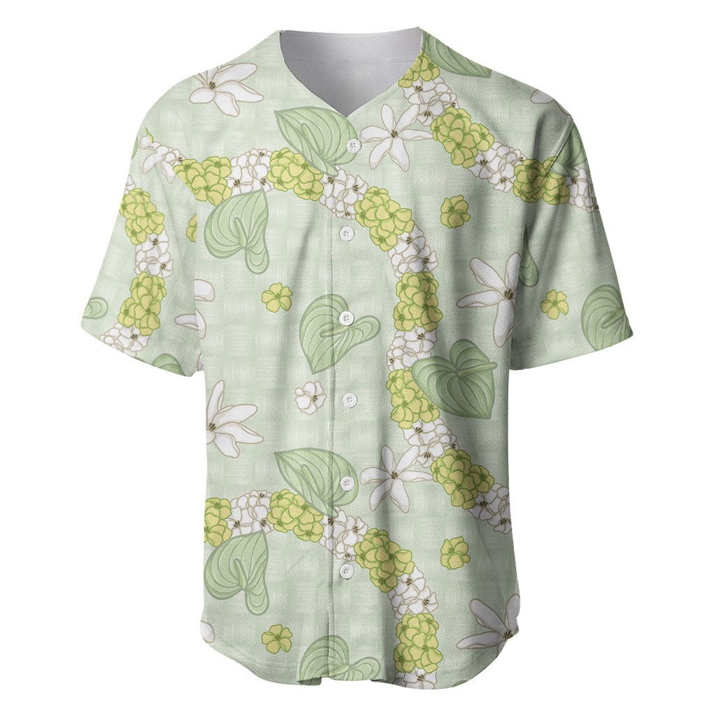 Hawaii Anthurium Tiare Pikake Lei Baseball Jersey Sage Green Lauhala Art Pattern LT01 Green - Polynesian Pride