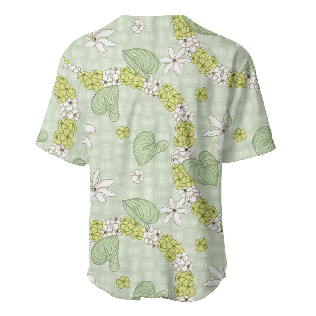 Hawaii Anthurium Tiare Pikake Lei Baseball Jersey Sage Green Lauhala Art Pattern LT01 - Polynesian Pride