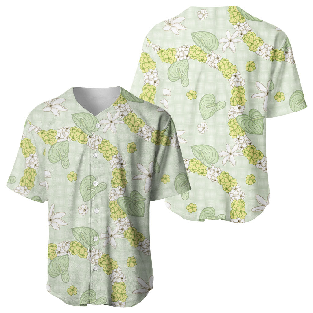 Hawaii Anthurium Tiare Pikake Lei Baseball Jersey Sage Green Lauhala Art Pattern LT01 - Polynesian Pride