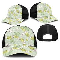 Hawaii Anthurium Tiare Pikake Lei Baseball Net Cap Sage Green Lauhala Art Pattern LT01 - Polynesian Pride