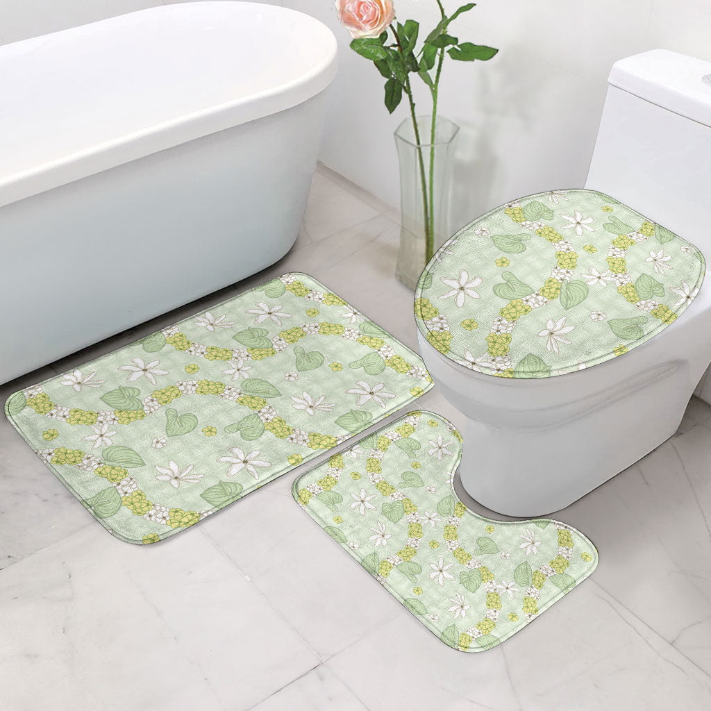 Hawaii Anthurium Tiare Pikake Lei Bathroom Set Sage Green Lauhala Art Pattern LT01 - Polynesian Pride