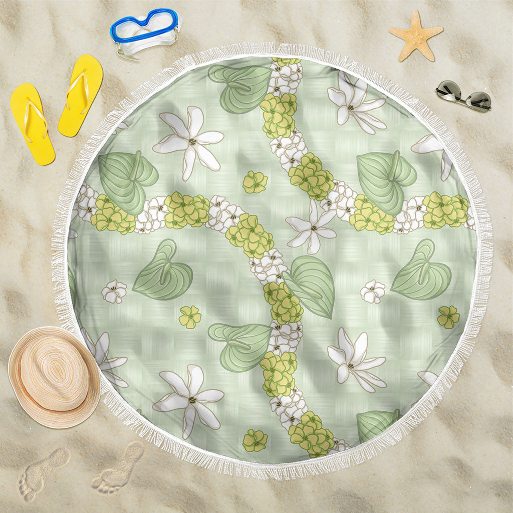 Hawaii Anthurium Tiare Pikake Lei Beach Blanket Sage Green Lauhala Art Pattern LT01 One Size 150cm Green - Polynesian Pride