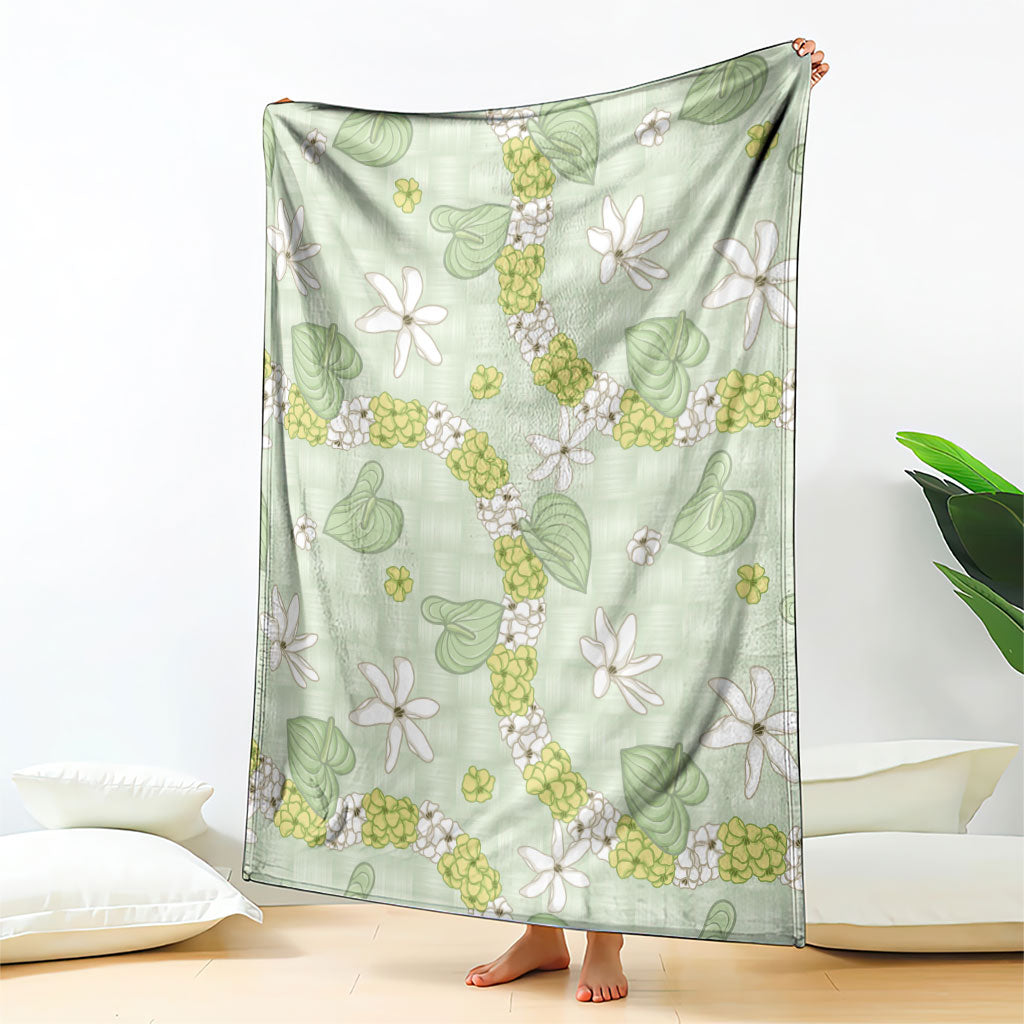 Hawaii Anthurium Tiare Pikake Lei Blanket Sage Green Lauhala Art Pattern LT01 - Polynesian Pride