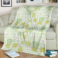 Hawaii Anthurium Tiare Pikake Lei Blanket Sage Green Lauhala Art Pattern LT01 - Polynesian Pride