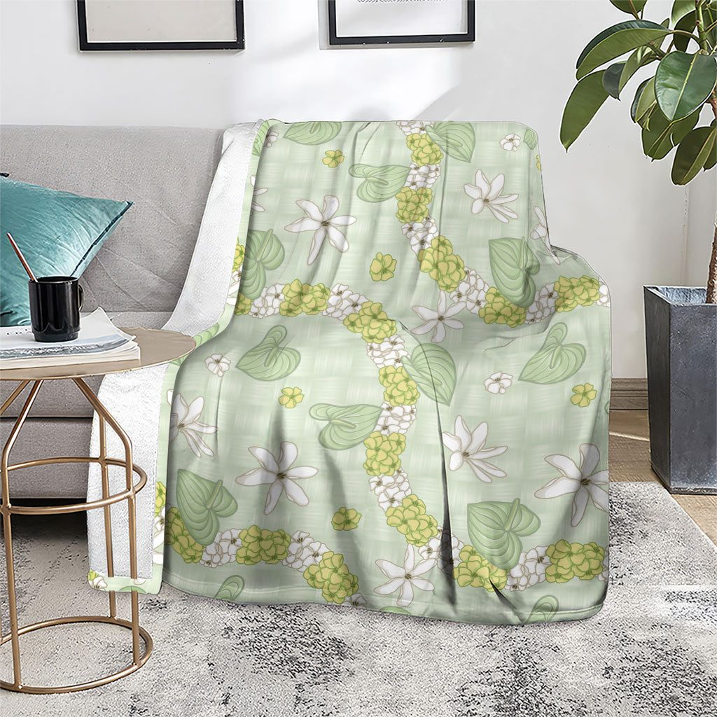 Hawaii Anthurium Tiare Pikake Lei Blanket Sage Green Lauhala Art Pattern LT01 - Polynesian Pride