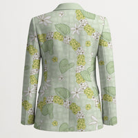 Hawaii Anthurium Tiare Pikake Lei Blazer Sage Green Lauhala Art Pattern