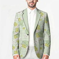 Hawaii Anthurium Tiare Pikake Lei Blazer Sage Green Lauhala Art Pattern