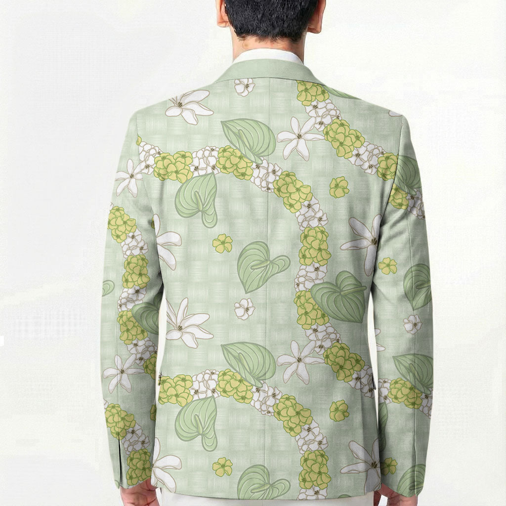 Hawaii Anthurium Tiare Pikake Lei Blazer Sage Green Lauhala Art Pattern