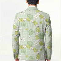 Hawaii Anthurium Tiare Pikake Lei Blazer Sage Green Lauhala Art Pattern