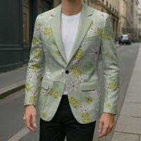 Hawaii Anthurium Tiare Pikake Lei Blazer Sage Green Lauhala Art Pattern