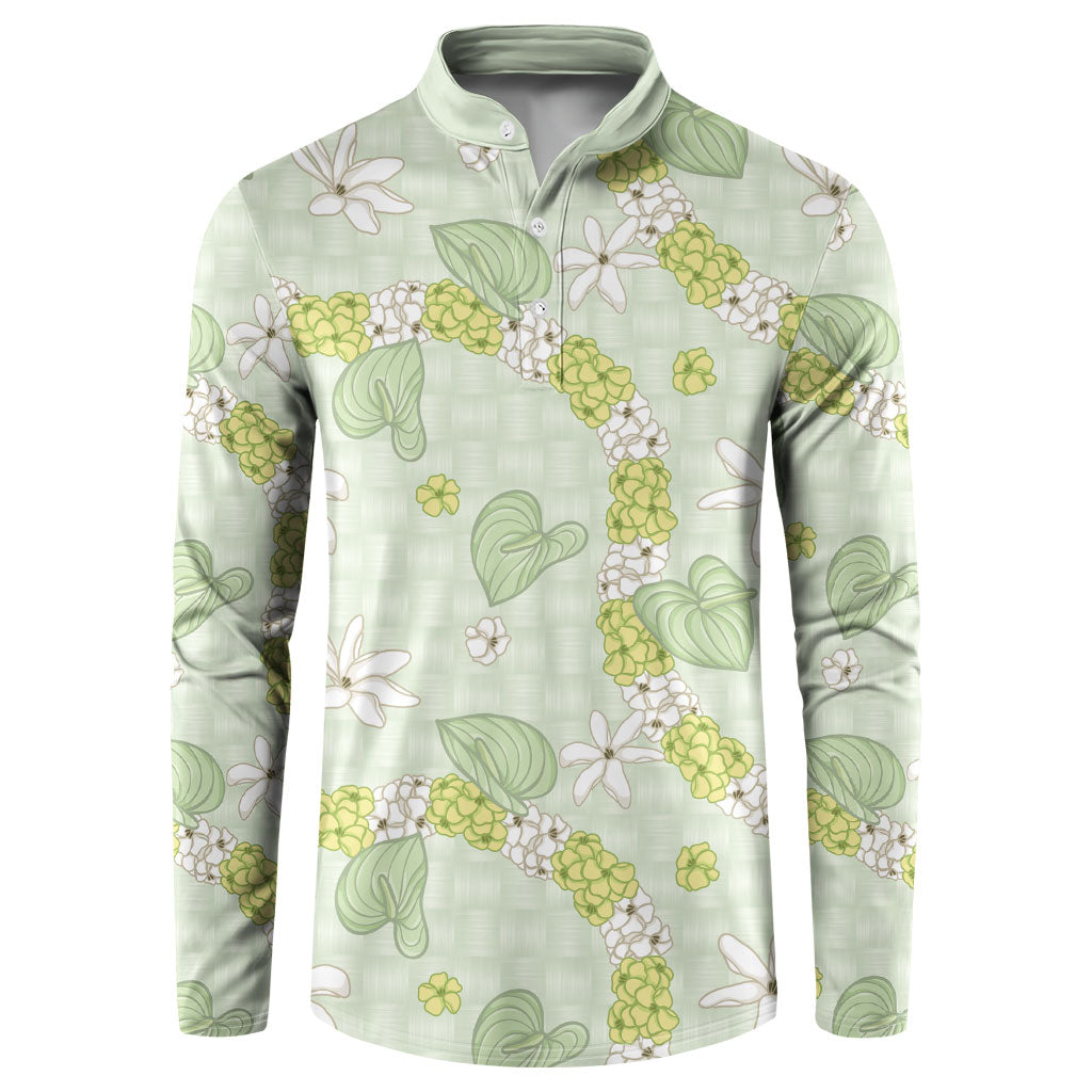 Hawaii Anthurium Tiare Pikake Lei Button Sweatshirt Sage Green Lauhala Art Pattern LT01 Green - Polynesian Pride