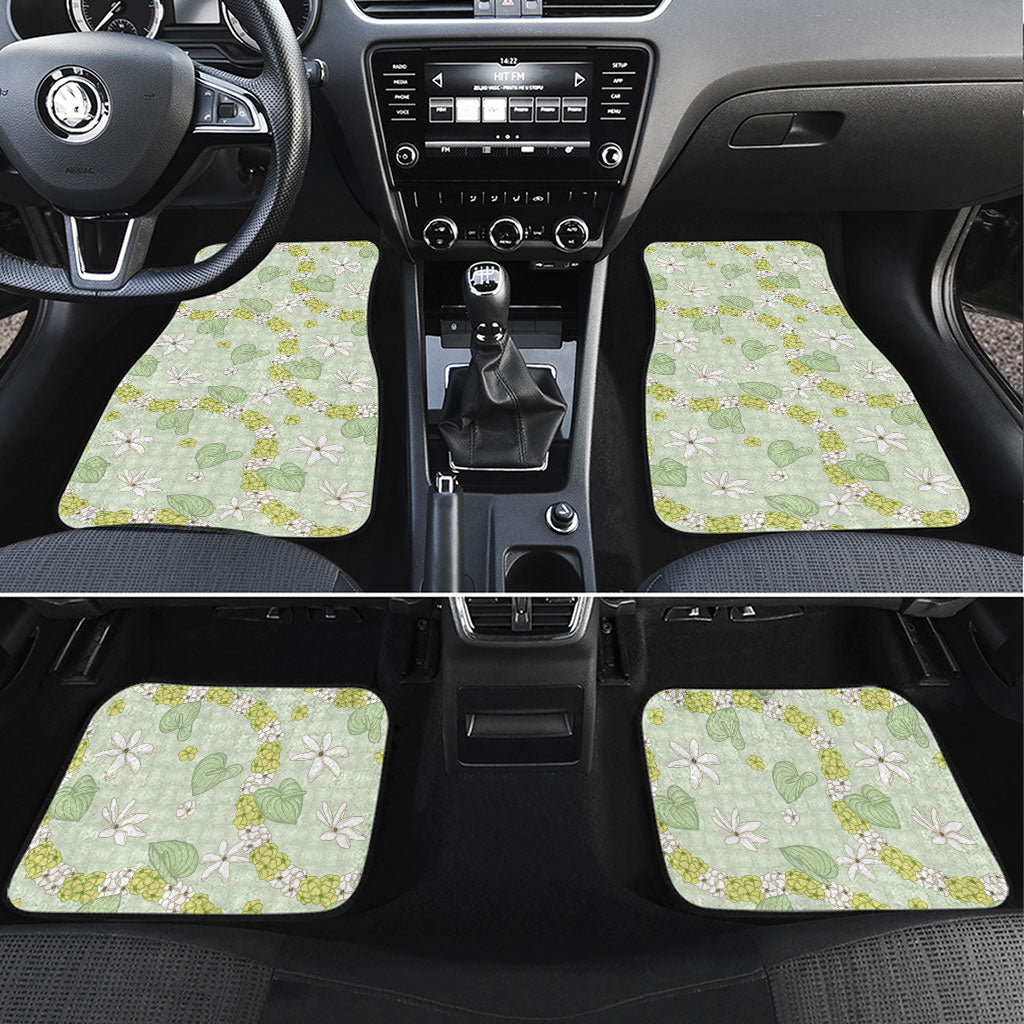 Hawaii Anthurium Tiare Pikake Lei Car Mats Sage Green Lauhala Art Pattern LT01 Set 4pcs Green - Polynesian Pride