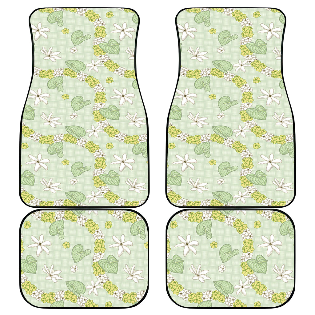 Hawaii Anthurium Tiare Pikake Lei Car Mats Sage Green Lauhala Art Pattern LT01 - Polynesian Pride