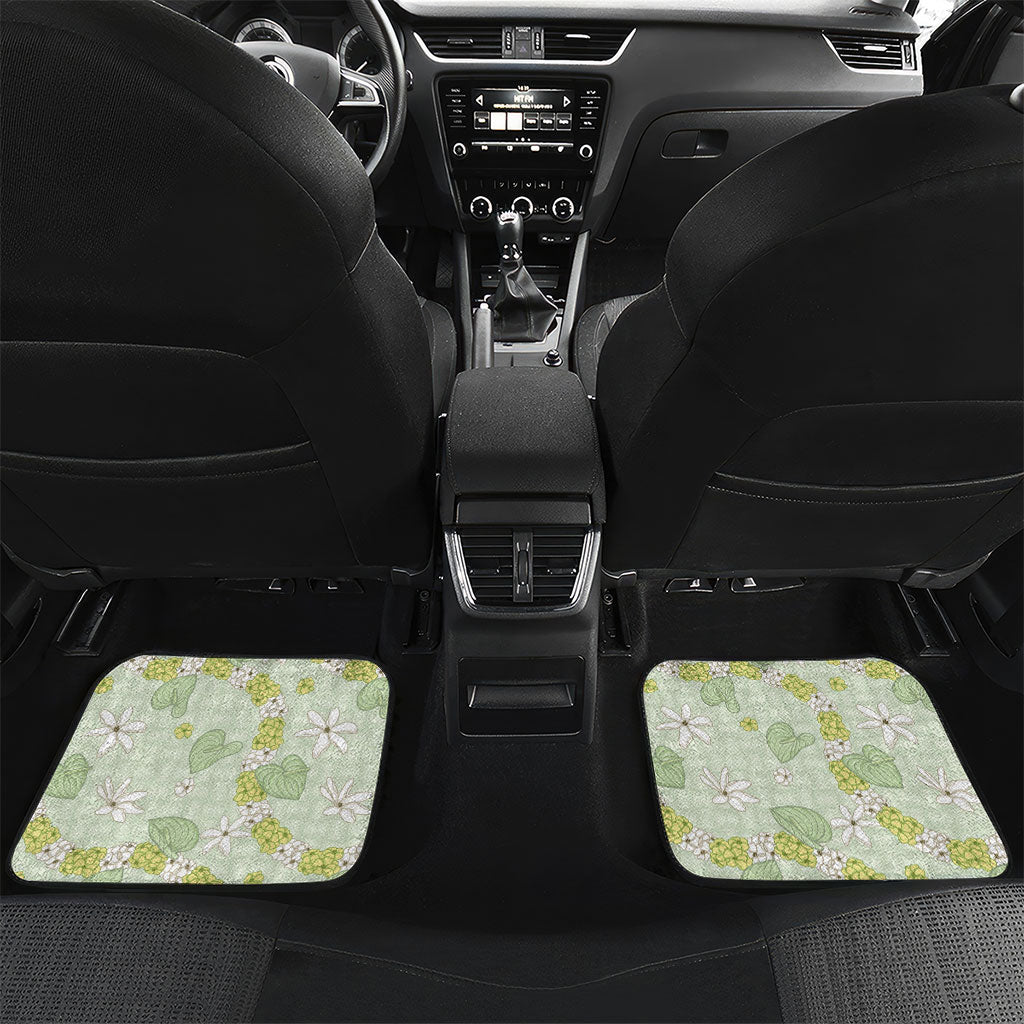 Hawaii Anthurium Tiare Pikake Lei Car Mats Sage Green Lauhala Art Pattern LT01 Set 2pcs - Back Green - Polynesian Pride