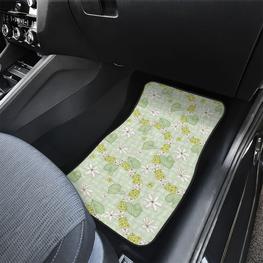 Hawaii Anthurium Tiare Pikake Lei Car Mats Sage Green Lauhala Art Pattern LT01 - Polynesian Pride