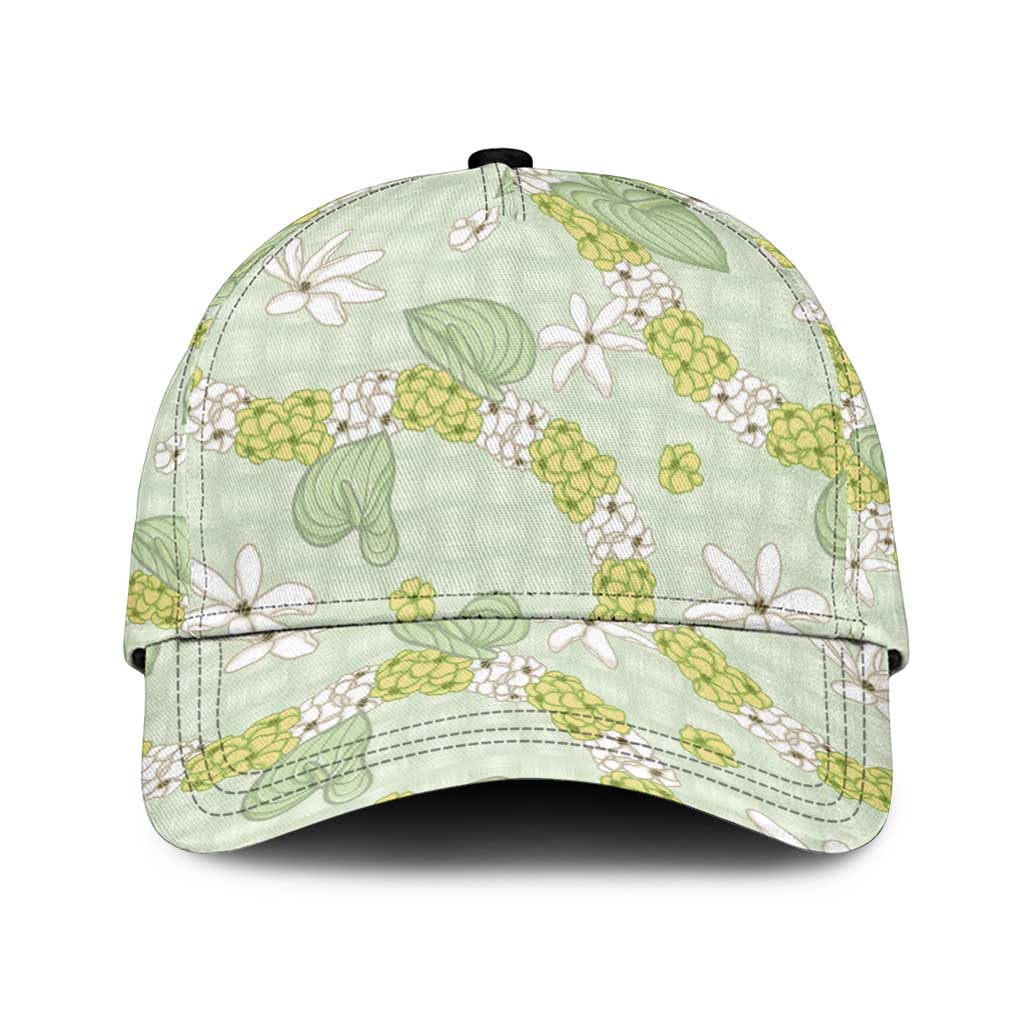 Hawaii Anthurium Tiare Pikake Lei Classic Cap Sage Green Lauhala Art Pattern
