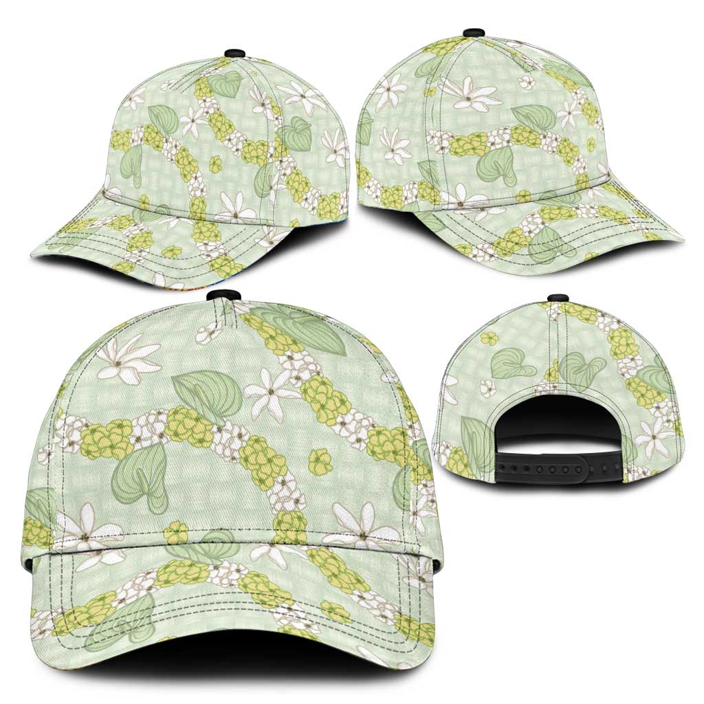 Hawaii Anthurium Tiare Pikake Lei Classic Cap Sage Green Lauhala Art Pattern LT01 - Polynesian Pride