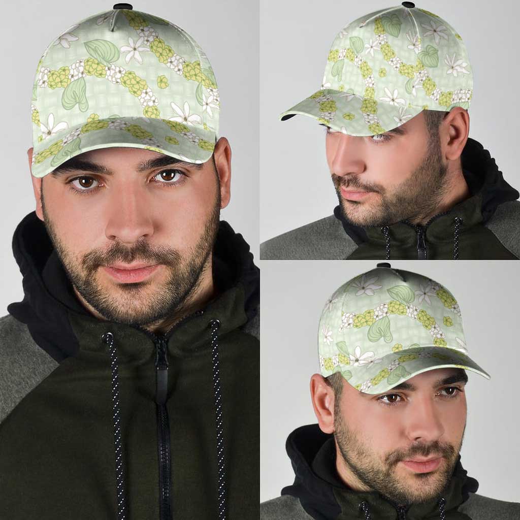 Hawaii Anthurium Tiare Pikake Lei Classic Cap Sage Green Lauhala Art Pattern LT01 - Polynesian Pride