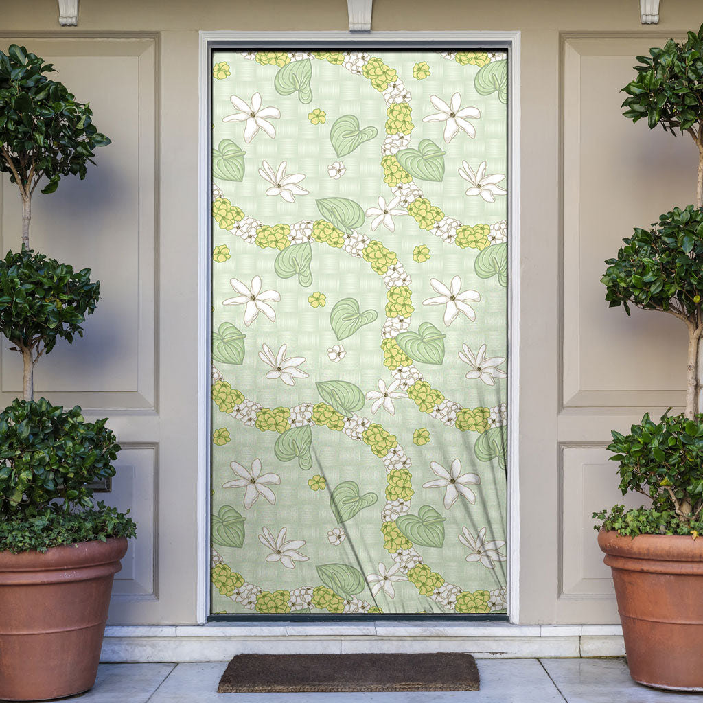 Hawaii Anthurium Tiare Pikake Lei Door Cover Sage Green Lauhala Art Pattern LT01 Green - Polynesian Pride