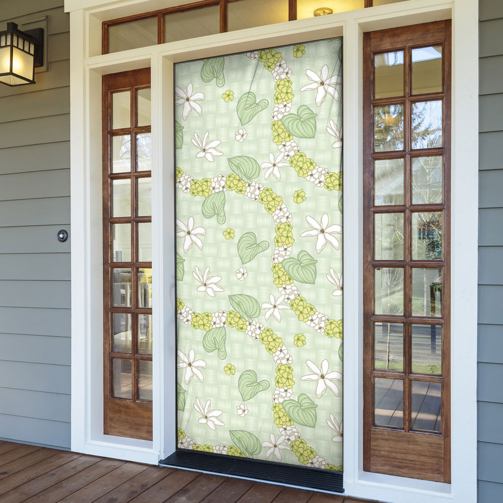 Hawaii Anthurium Tiare Pikake Lei Door Cover Sage Green Lauhala Art Pattern LT01 - Polynesian Pride