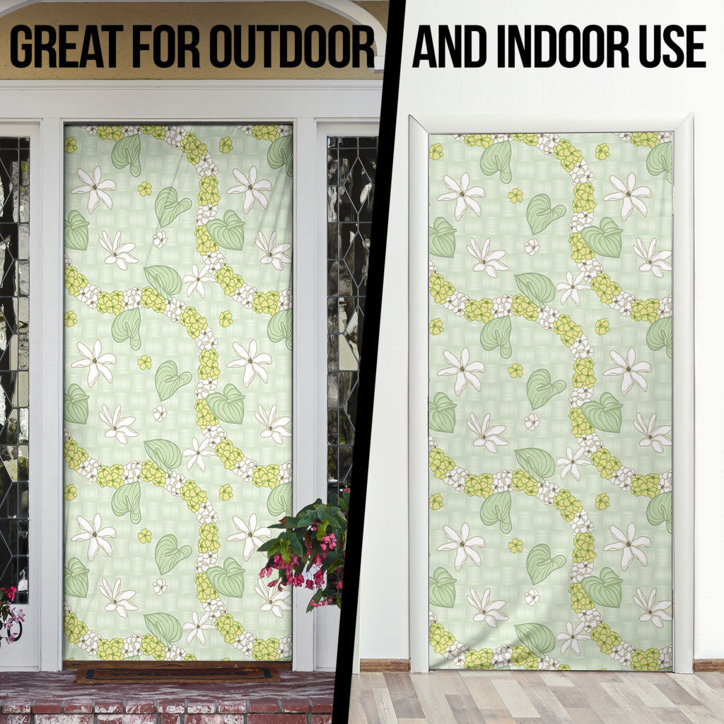 Hawaii Anthurium Tiare Pikake Lei Door Cover Sage Green Lauhala Art Pattern LT01 - Polynesian Pride