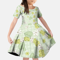 Hawaii Anthurium Tiare Pikake Lei Family Matching Off Shoulder Maxi Dress and Hawaiian Shirt Sage Green Lauhala Art Pattern