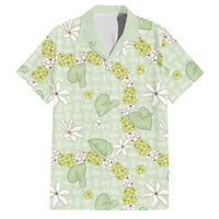 Hawaii Anthurium Tiare Pikake Lei Family Matching Summer Maxi Dress and Hawaiian Shirt Sage Green Lauhala Art Pattern