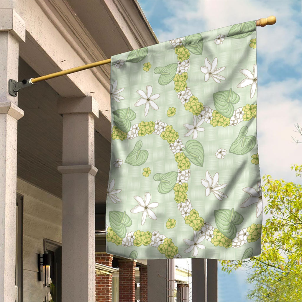 Hawaii Anthurium Tiare Pikake Lei Garden Flag Sage Green Lauhala Art Pattern LT01 House Flag Green - Polynesian Pride