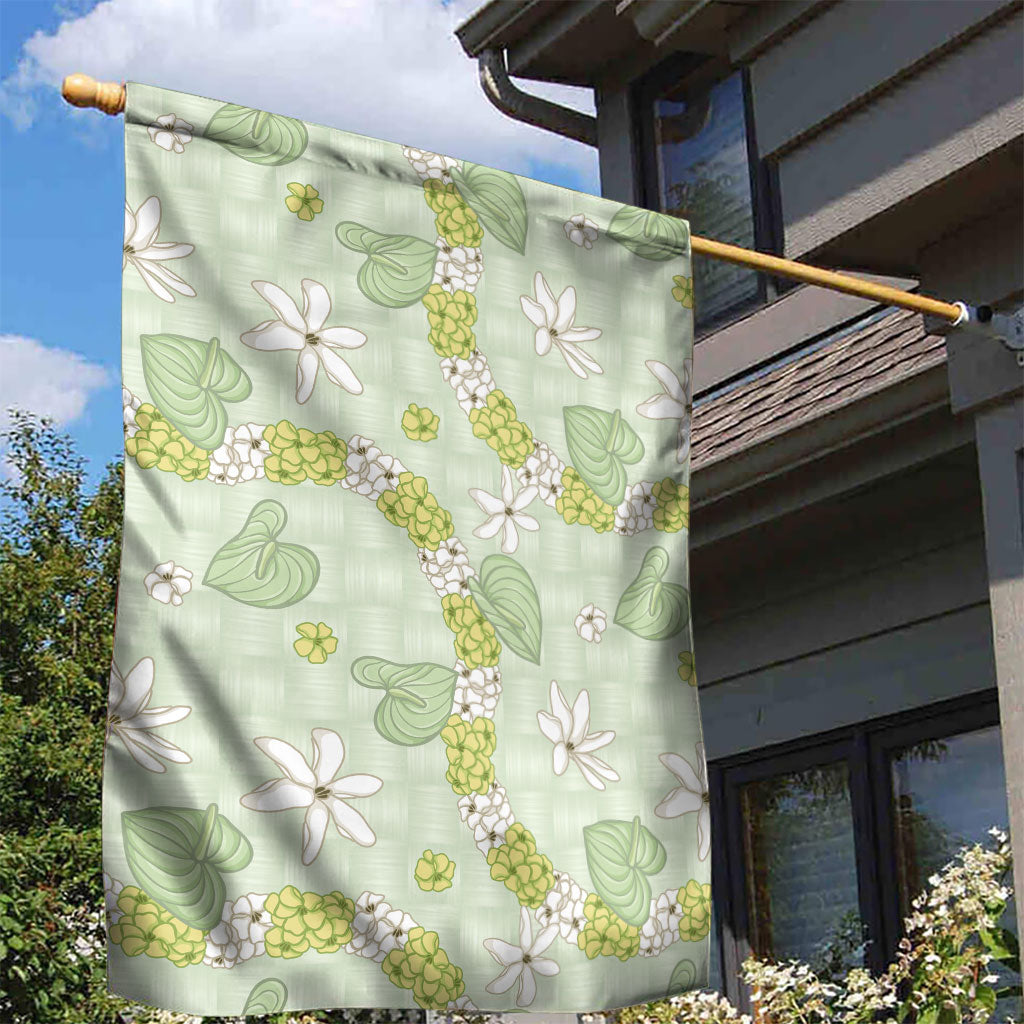 Hawaii Anthurium Tiare Pikake Lei Garden Flag Sage Green Lauhala Art Pattern LT01 - Polynesian Pride
