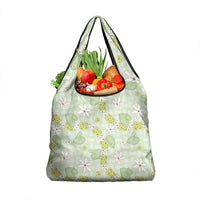 Hawaii Anthurium Tiare Pikake Lei Grocery Bag Sage Green Lauhala Art Pattern