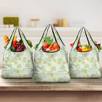 Hawaii Anthurium Tiare Pikake Lei Grocery Bag Sage Green Lauhala Art Pattern