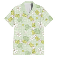 Hawaii Anthurium Tiare Pikake Lei Hawaiian Shirt Sage Green Lauhala Art Pattern