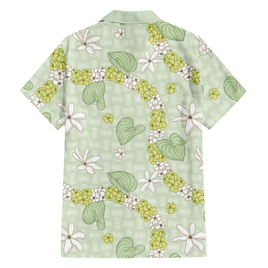 Hawaii Anthurium Tiare Pikake Lei Hawaiian Shirt Sage Green Lauhala Art Pattern
