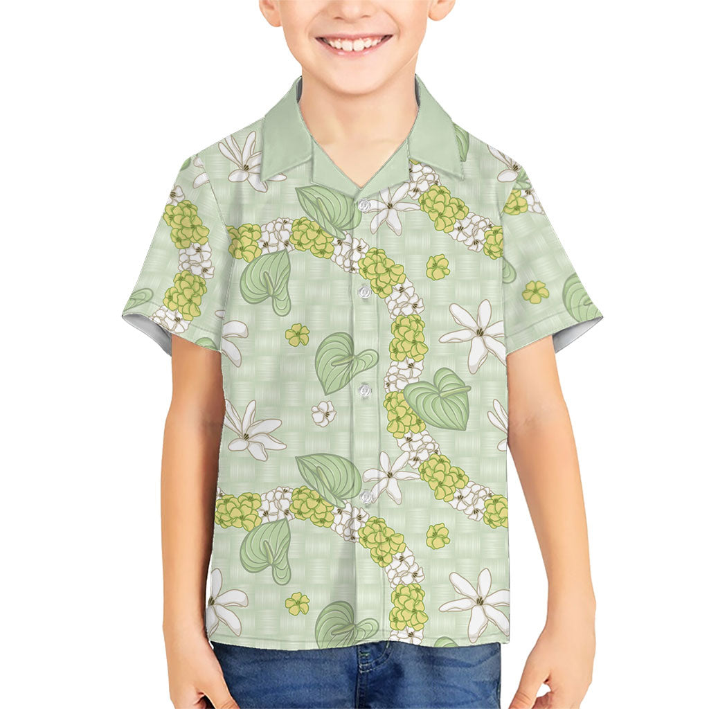 Hawaii Anthurium Tiare Pikake Lei Hawaiian Shirt Sage Green Lauhala Art Pattern