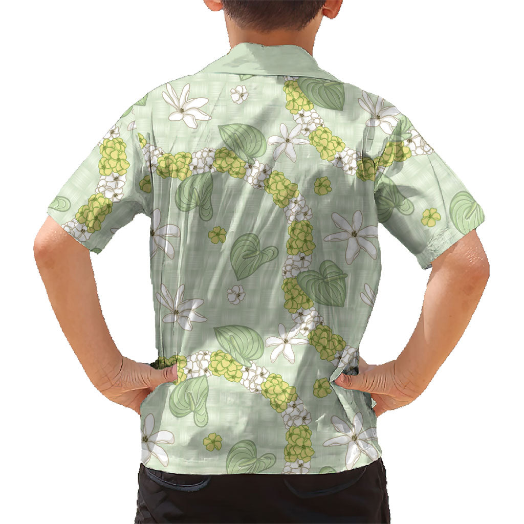 Hawaii Anthurium Tiare Pikake Lei Hawaiian Shirt Sage Green Lauhala Art Pattern