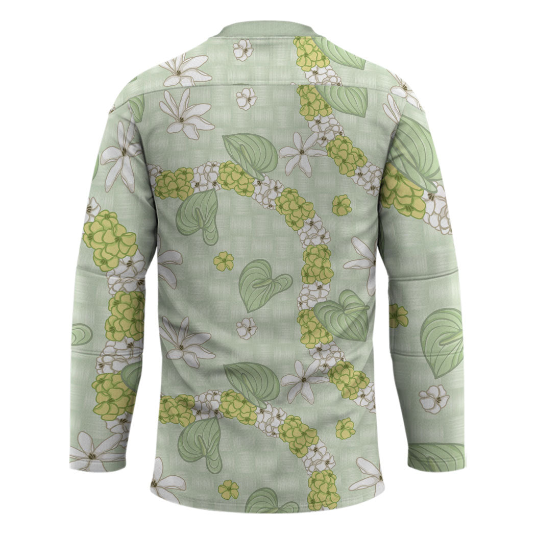 Hawaii Anthurium Tiare Pikake Lei Hockey Jersey Sage Green Lauhala Art Pattern LT01 - Polynesian Pride