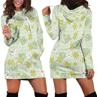 Hawaii Anthurium Tiare Pikake Lei Hoodie Dress Sage Green Lauhala Art Pattern LT01 - Polynesian Pride